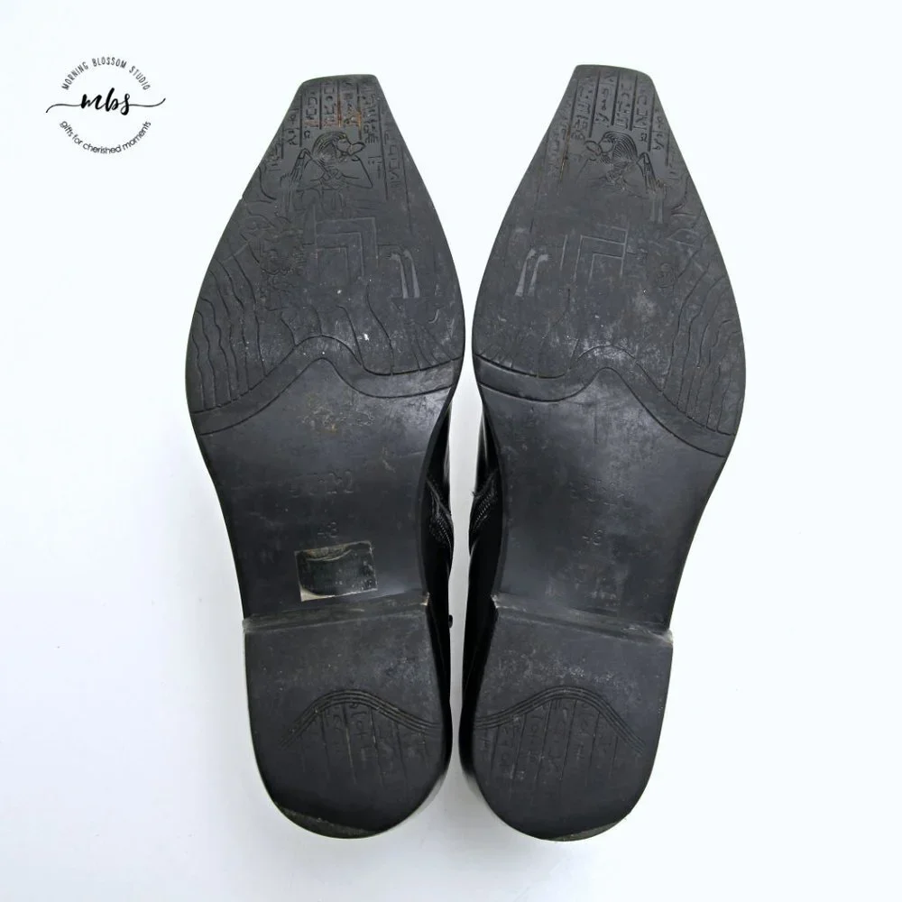 Juno Western Contrast Stitch Croc Pointed‎ Toe Side Zip Ankle Boots Black Men 9